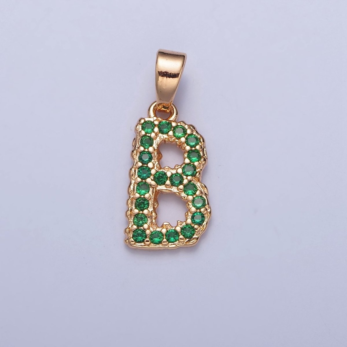 18k Gold Filled Emerald Green CZ Initial, Letter Alphabet Micro Pave charms Dainty Gold Cubic Pendant Charm for Necklace Bracelet Personalized Jewelry W-394~W-419 - DLUXCA