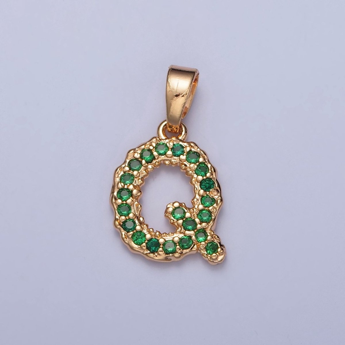 18k Gold Filled Emerald Green CZ Initial, Letter Alphabet Micro Pave charms Dainty Gold Cubic Pendant Charm for Necklace Bracelet Personalized Jewelry W-394~W-419 - DLUXCA