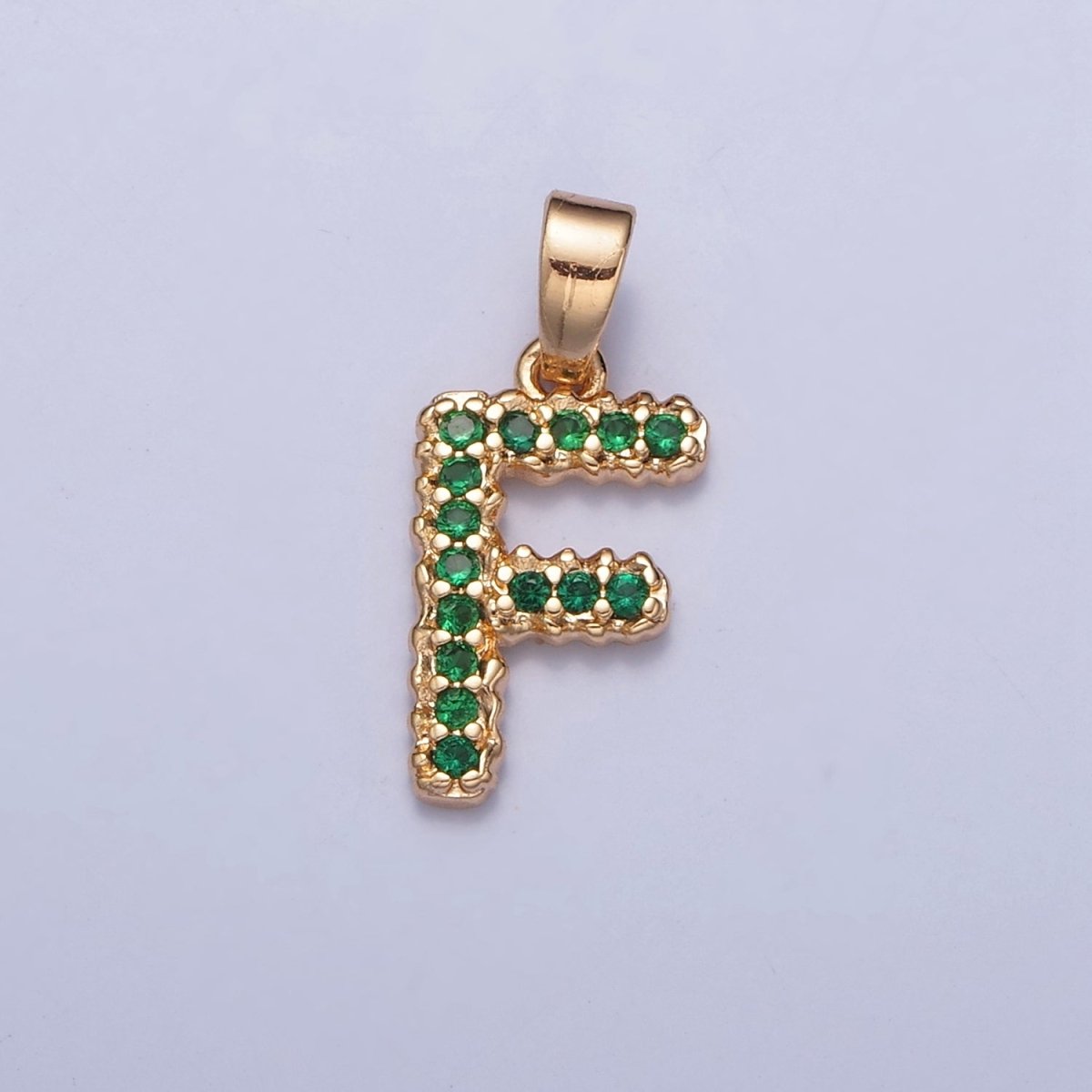 18k Gold Filled Emerald Green CZ Initial, Letter Alphabet Micro Pave charms Dainty Gold Cubic Pendant Charm for Necklace Bracelet Personalized Jewelry W-394~W-419 - DLUXCA