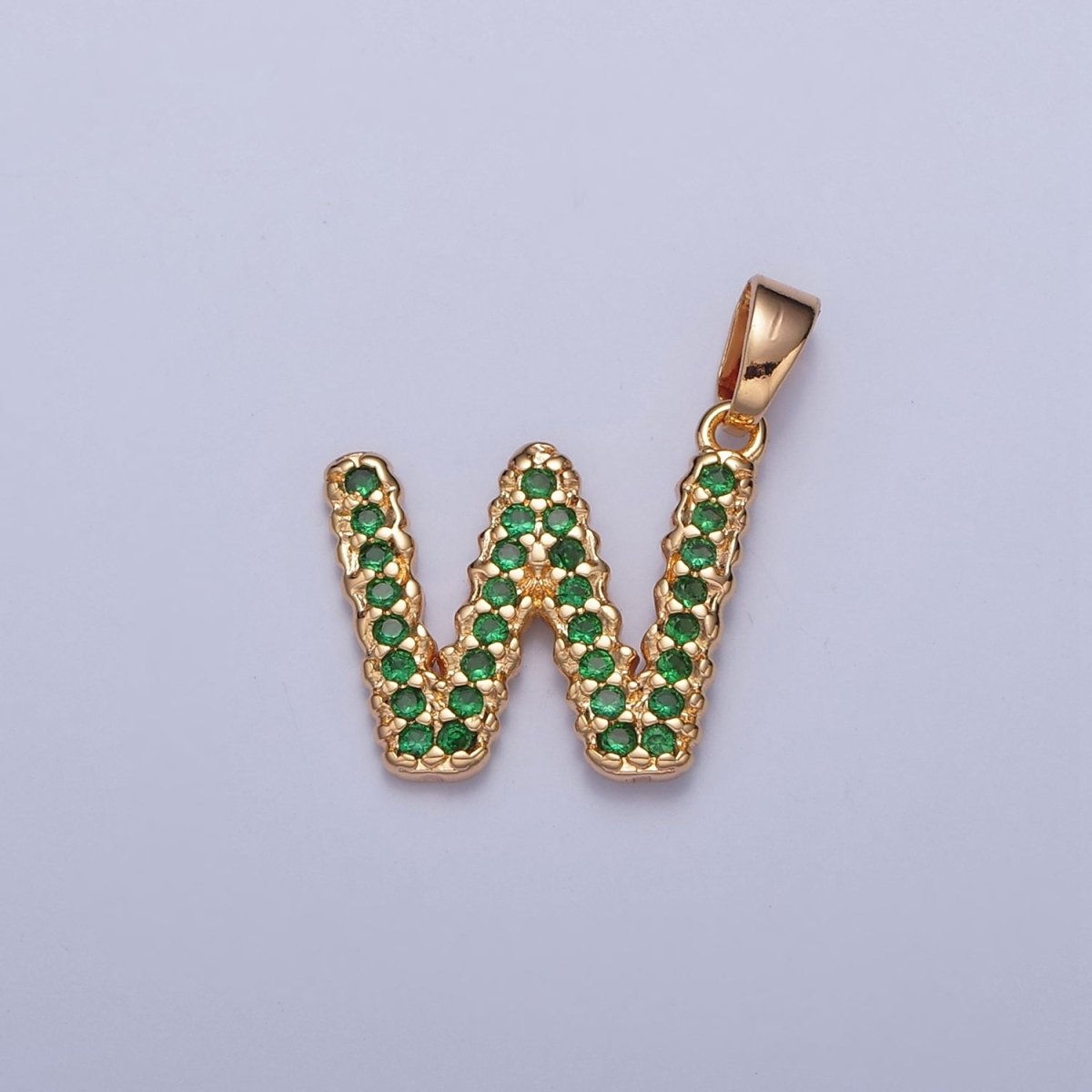18k Gold Filled Emerald Green CZ Initial, Letter Alphabet Micro Pave charms Dainty Gold Cubic Pendant Charm for Necklace Bracelet Personalized Jewelry W-394~W-419 - DLUXCA