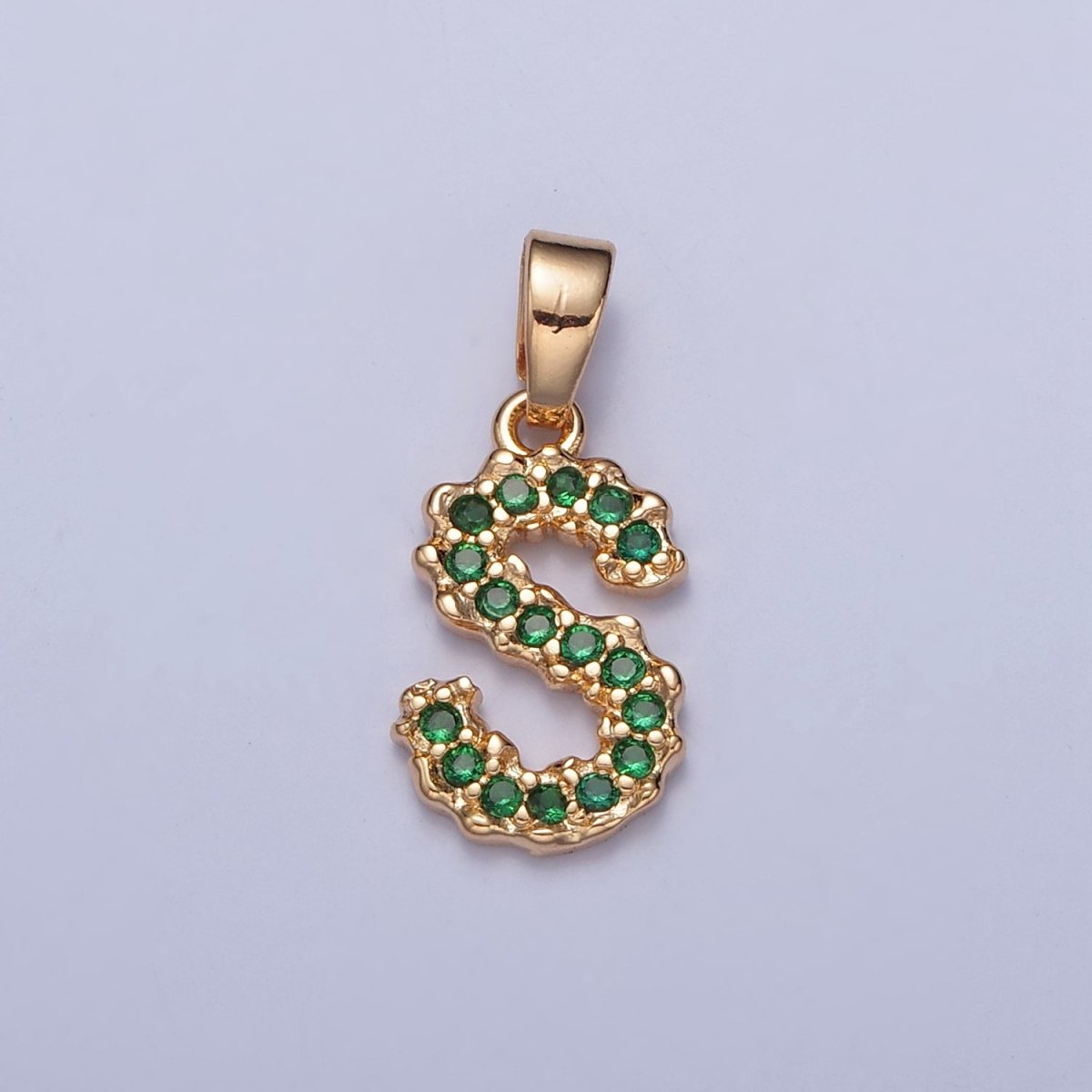 18k Gold Filled Emerald Green CZ Initial, Letter Alphabet Micro Pave charms Dainty Gold Cubic Pendant Charm for Necklace Bracelet Personalized Jewelry W-394~W-419 - DLUXCA