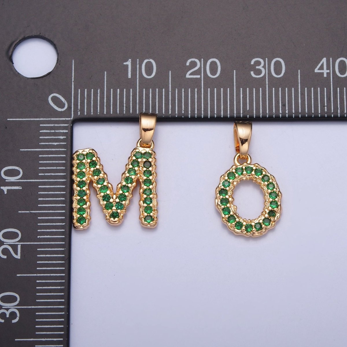 18k Gold Filled Emerald Green CZ Initial, Letter Alphabet Micro Pave charms Dainty Gold Cubic Pendant Charm for Necklace Bracelet Personalized Jewelry W-394~W-419 - DLUXCA