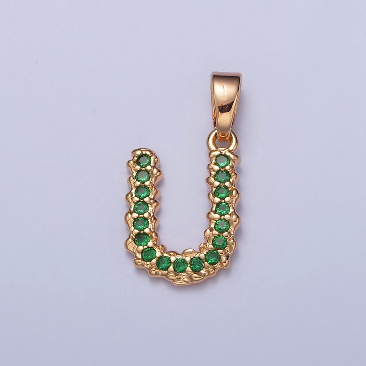 18k Gold Filled Emerald Green CZ Initial, Letter Alphabet Micro Pave charms Dainty Gold Cubic Pendant Charm for Necklace Bracelet Personalized Jewelry W-394~W-419 - DLUXCA