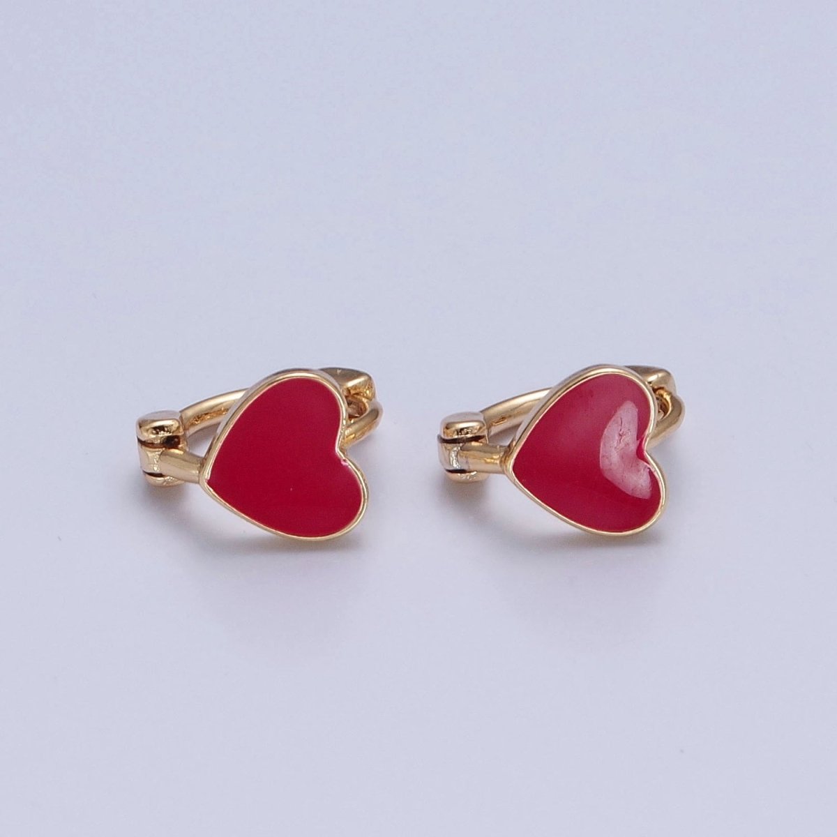 18K Gold Filled Enamel Heart Huggie Earring Pink Red White Heart Huggie T-447 ~ T-449 - DLUXCA