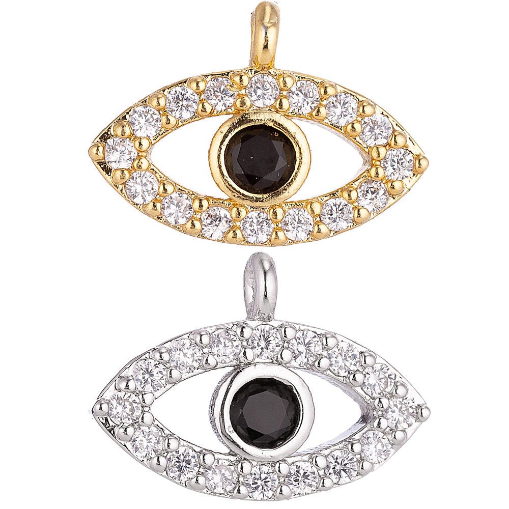 18K Gold Filled Evil Eye, Cubic Zirconia Charm Pendant C-054 - DLUXCA