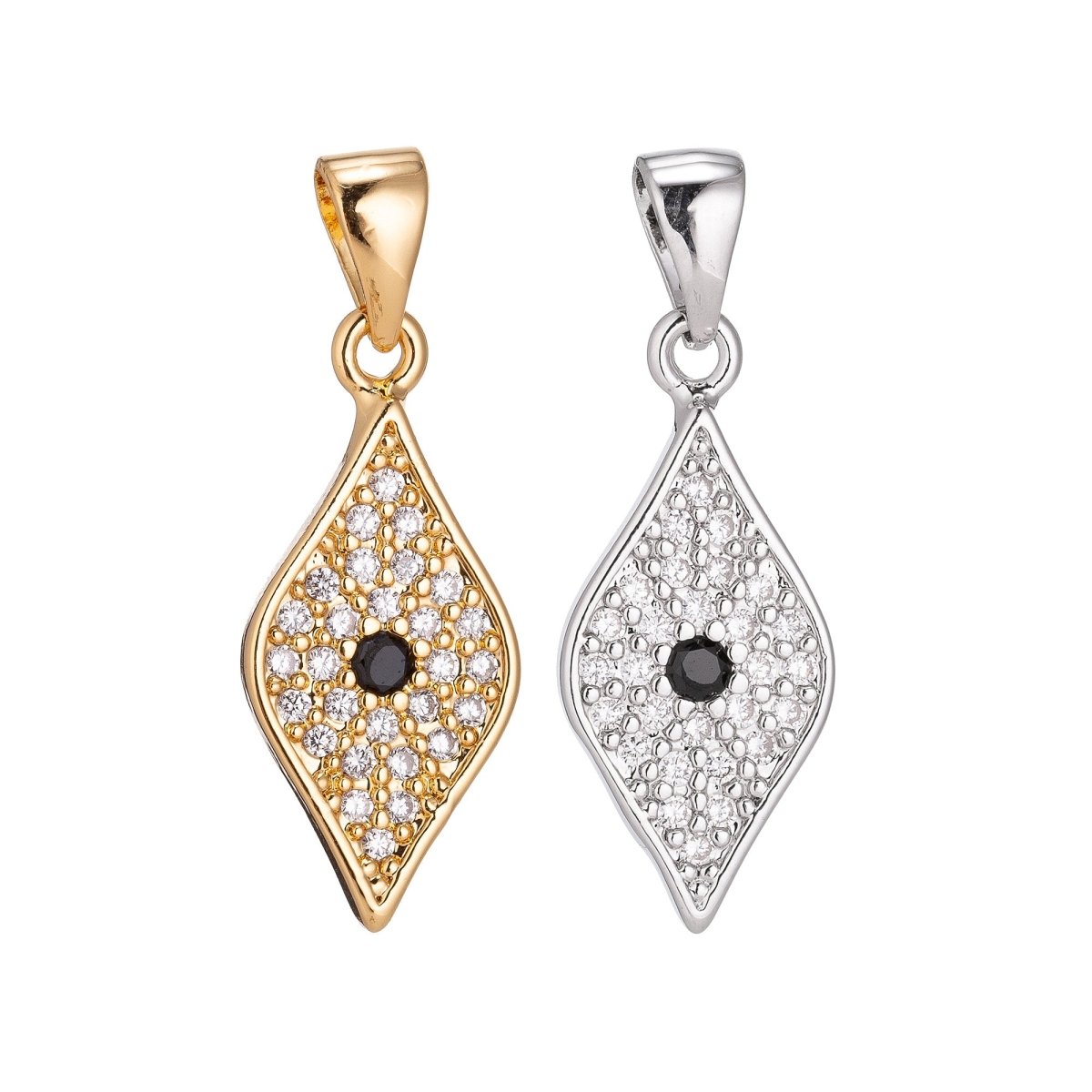 18K Gold Filled evil eye Diamond Shape Minimalist Simple Cubic Zirconia Necklace Pendant Bracelet Earring Charm Bails for Jewelry Making H-931 - DLUXCA