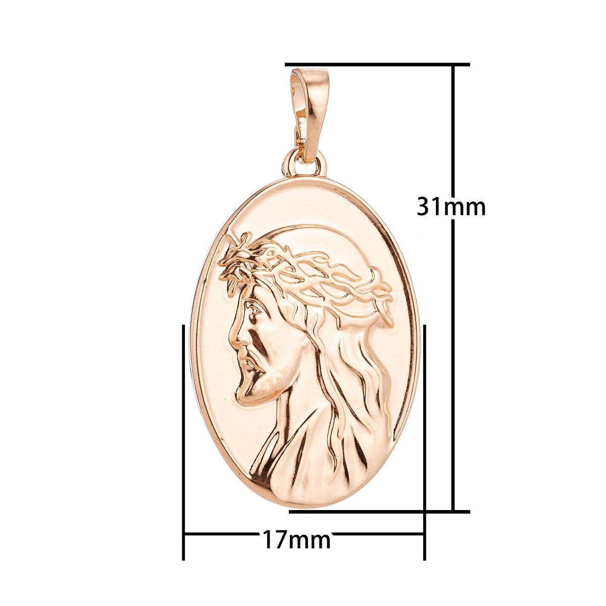18K Gold Filled Face of Jesus wear Crown of Throne Oval Charm Faith Pendant Religious Jewelry for Necklace Making Supply Gift H-588 - DLUXCA