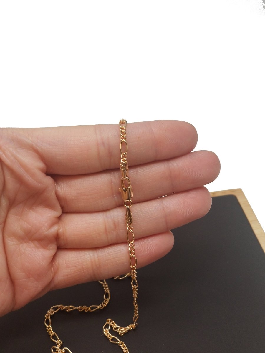 18K Gold Filled Figaro Chain Necklace, 18 Inch Figaro Finished Necklace For Jewelry Making. 3mm Figaro Necklace w/ Lobster Clasps | CN-275 Clearance Pricing - DLUXCA