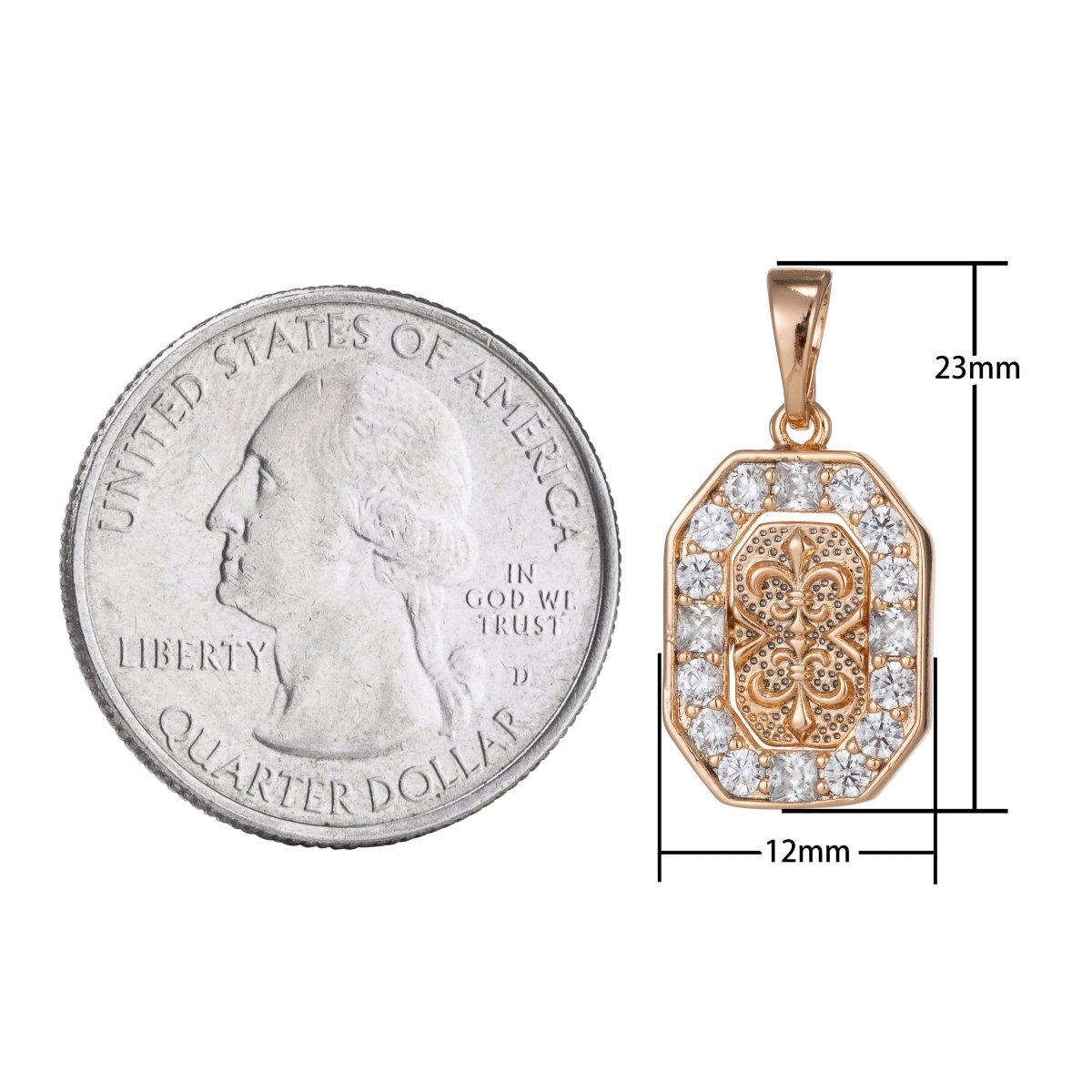 18k Gold Filled fleur de lis Pendant for Necklace Charm Micro Pave Medallion Pendant, D-152 - DLUXCA