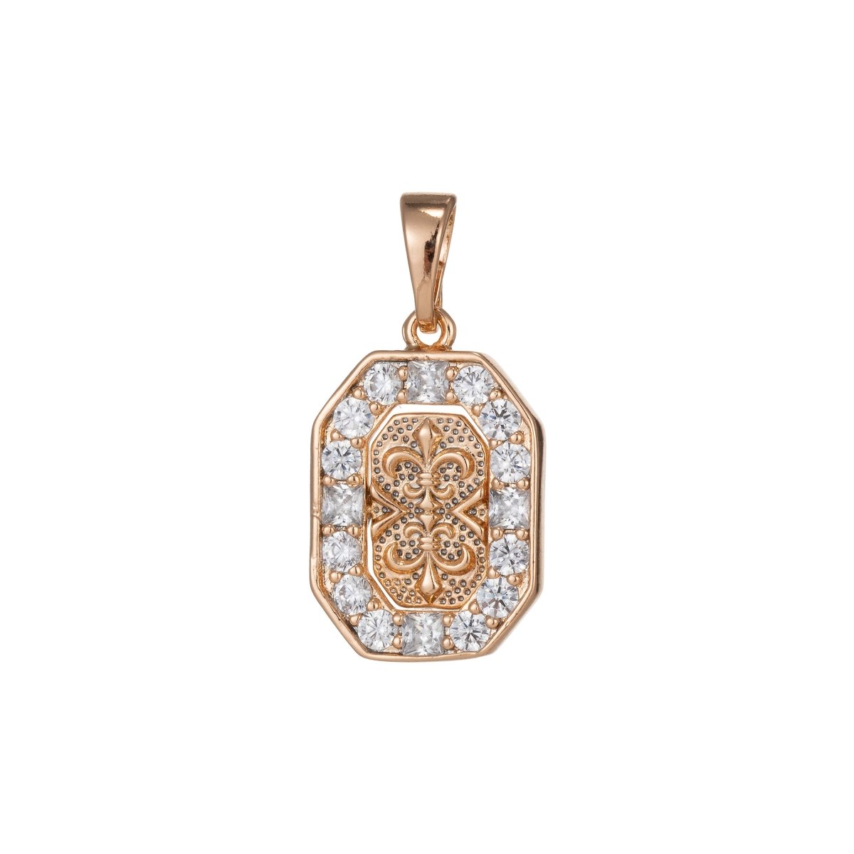 18k Gold Filled fleur de lis Pendant for Necklace Charm Micro Pave Medallion Pendant, D-152 - DLUXCA