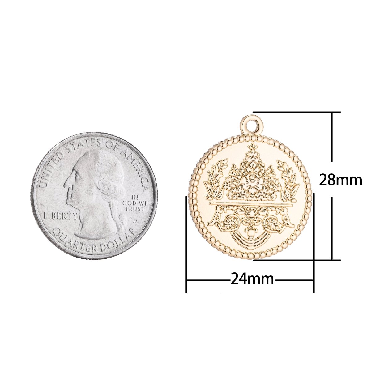 18k Gold Filled Floral Coin Charm Medallion with decorative Edge for Necklace Pendant Earring Findings for Jewelry Making C-092 - DLUXCA