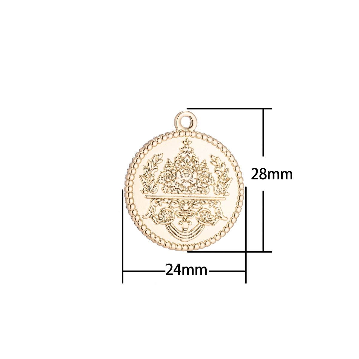 18k Gold Filled Floral Coin Charm Medallion with decorative Edge for Necklace Pendant Earring Findings for Jewelry Making C-092 - DLUXCA