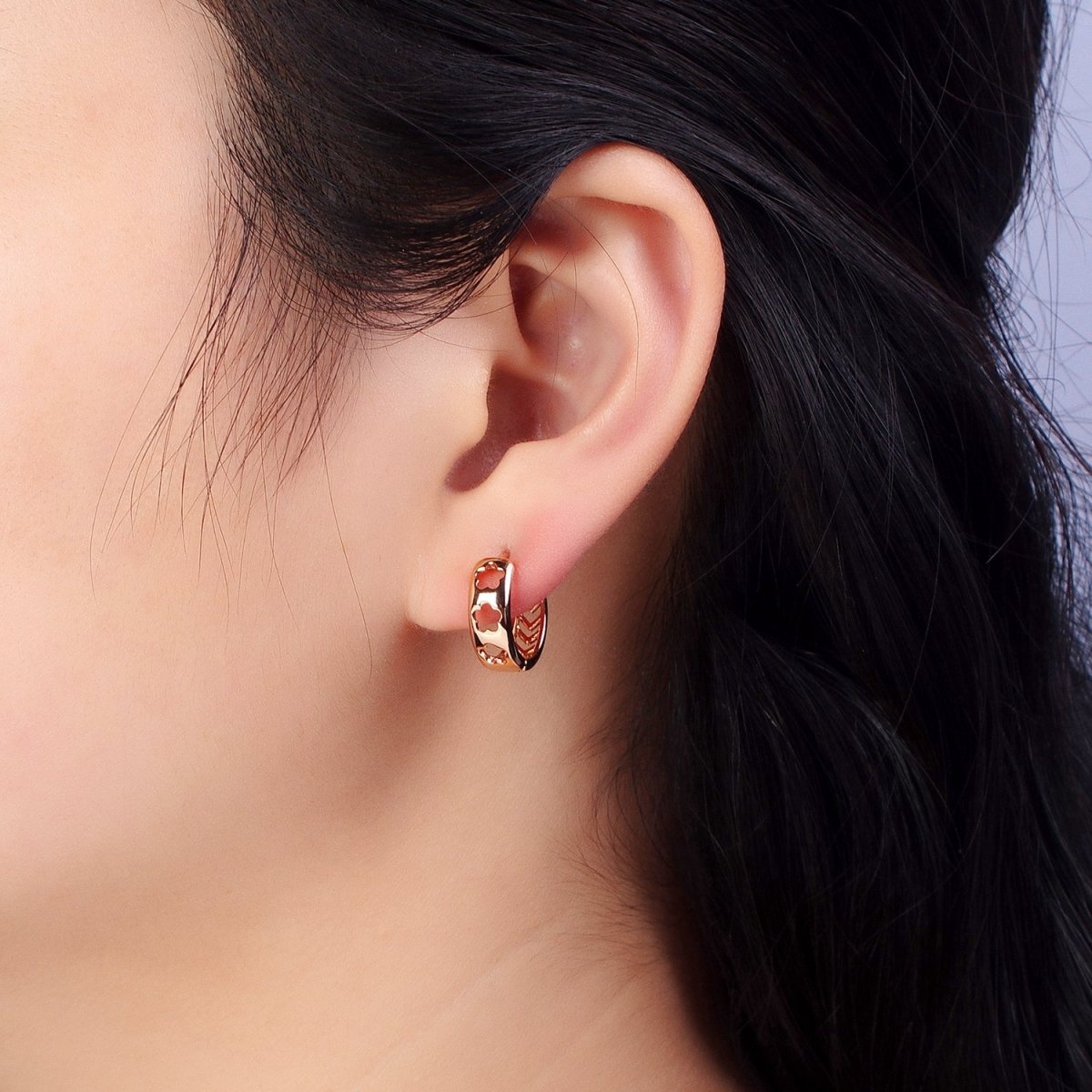 18K Gold Filled Flower Hoops Earring Round Huggie earring AB1051 - DLUXCA
