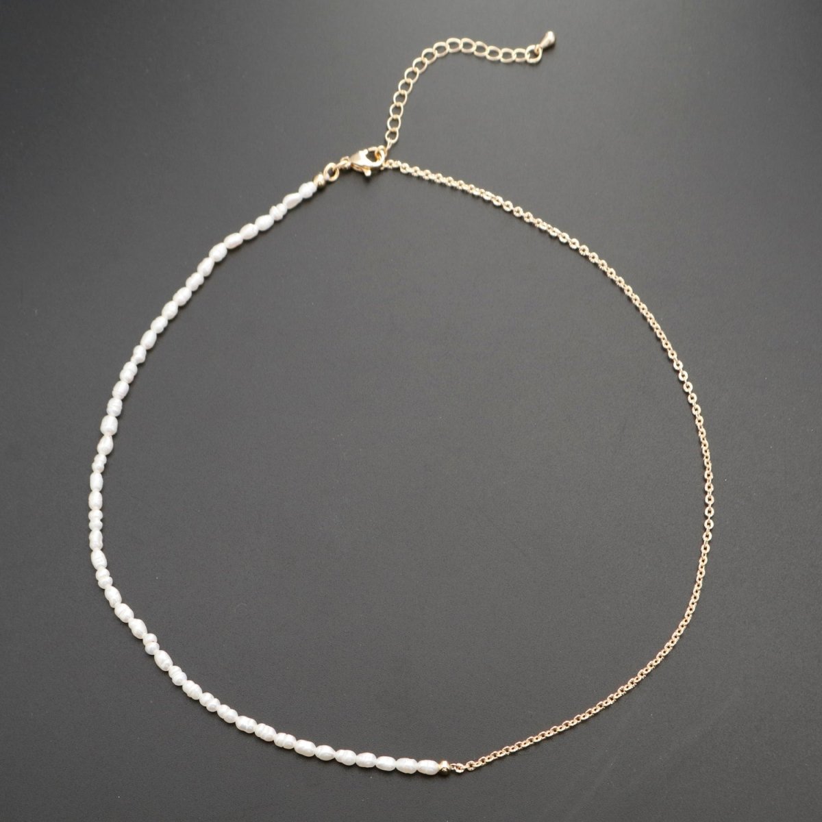 18k Gold Filled Freshwater Pearl Half Chain Necklace Cable Link 16 inch + 2" extender Length Handmade Minimalist Jewelry | WA-328 Clearance Pricing - DLUXCA