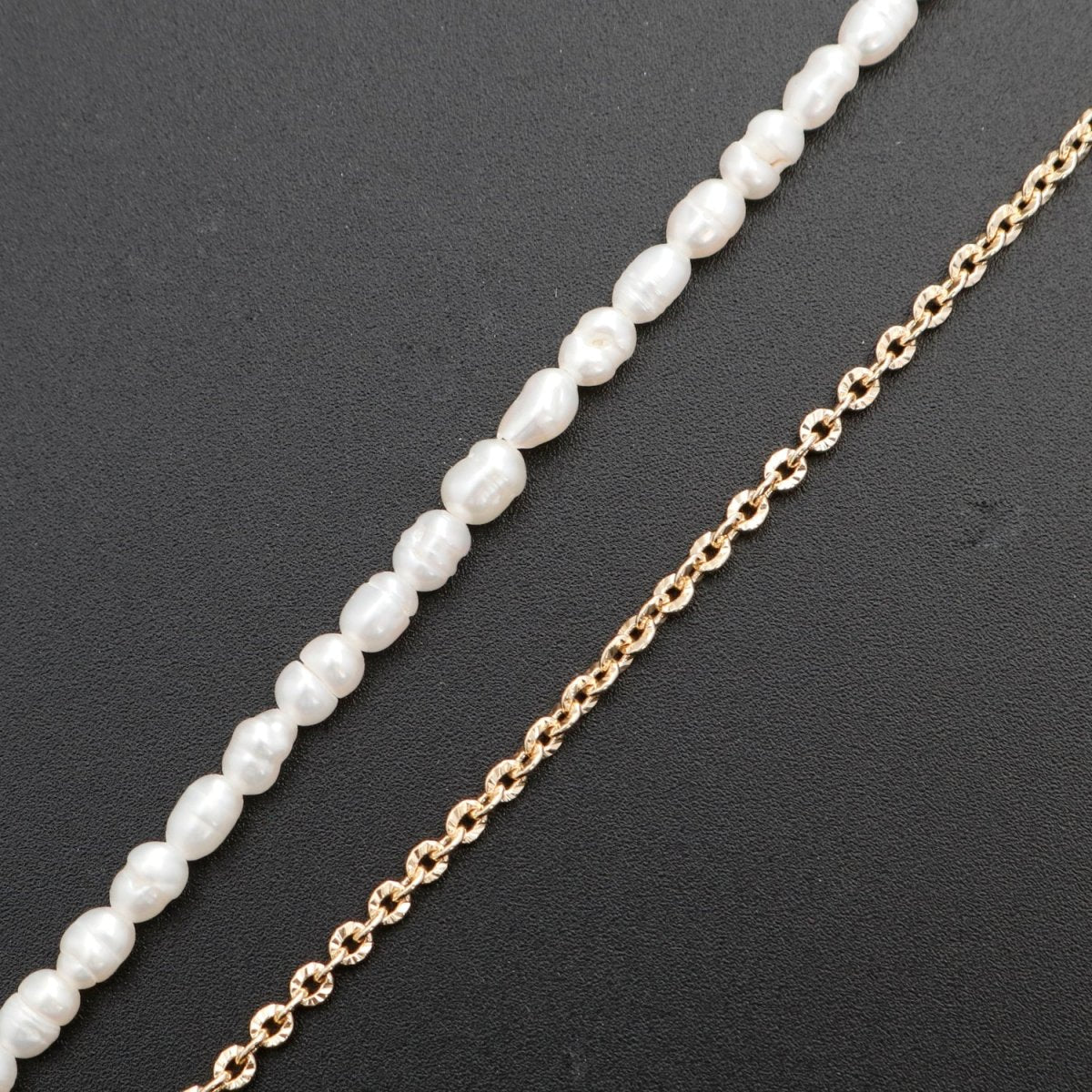 18k Gold Filled Freshwater Pearl Half Chain Necklace Cable Link 16 inch + 2" extender Length Handmade Minimalist Jewelry | WA-328 Clearance Pricing - DLUXCA