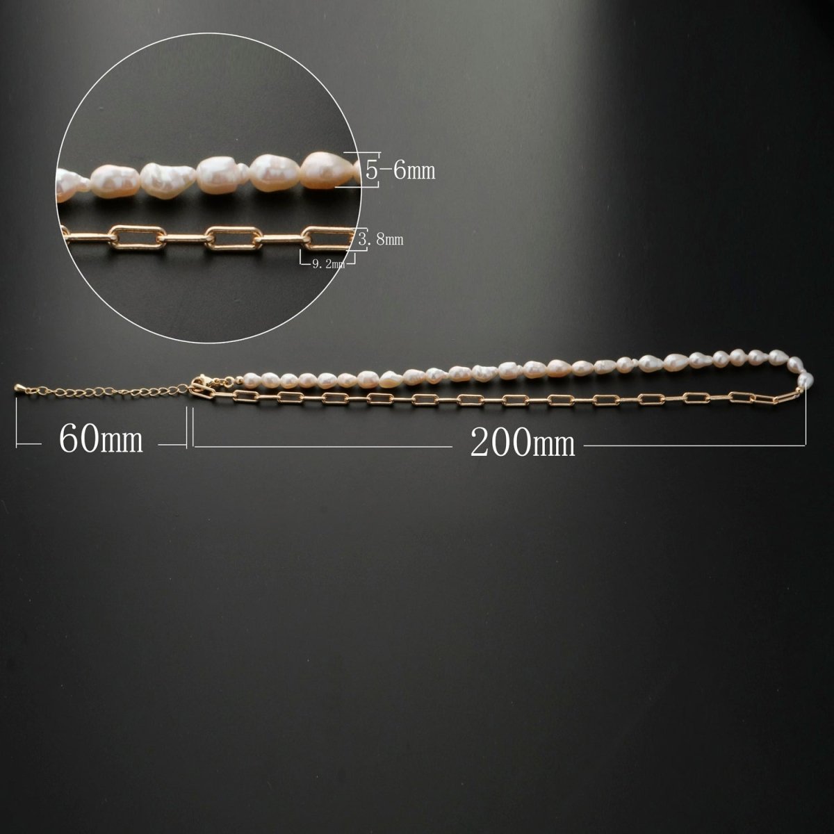 18k Gold Filled Freshwater Pearl Half Chain Necklace Paper Clip Link 16 inch + 2" extender Length Handmade Minimalist Jewelry | WA-331 Clearance Pricing - DLUXCA