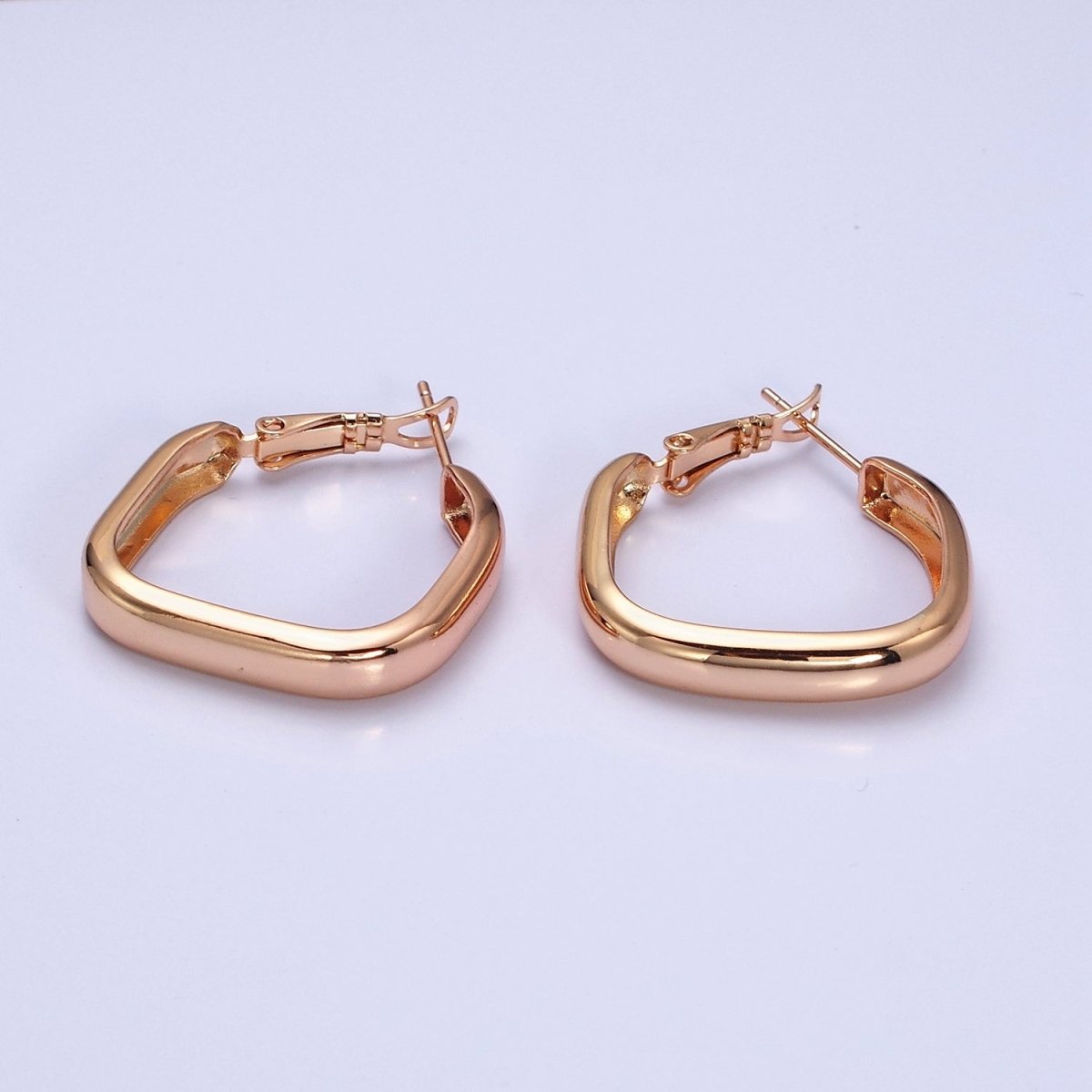 18K Gold Filled Geometric Boxy Block Latch Hoop Earrings | AD1365 - DLUXCA