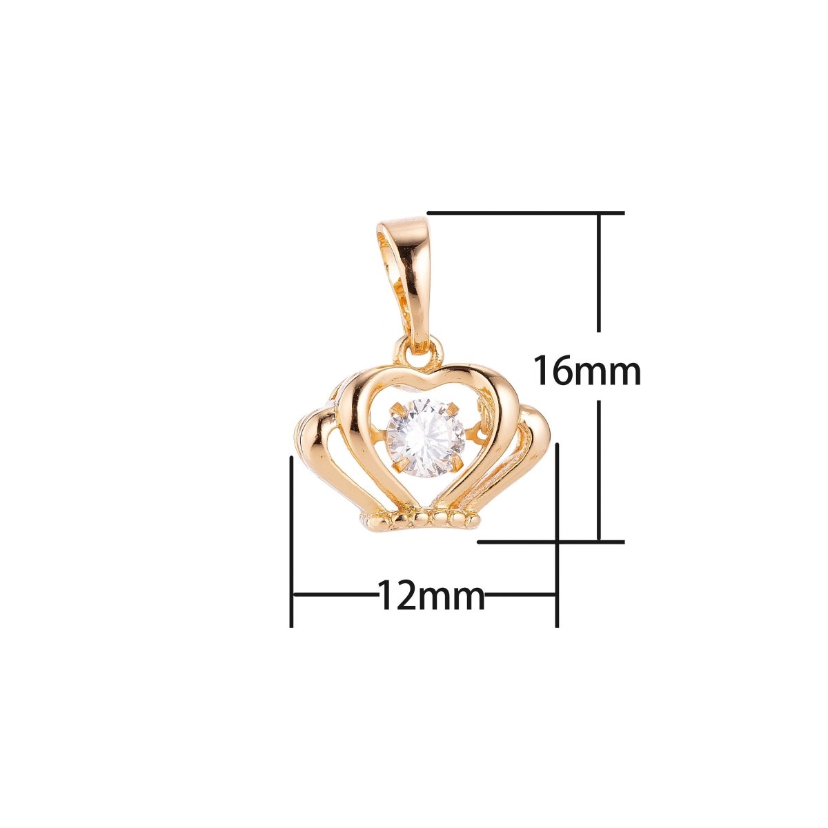 18k Gold Filled Golden Crown, Princess Tiara, Floating Crystal, Cubic Zirconia Necklace Pendant Bead Bails Findings for Jewelry Making H-685 - DLUXCA