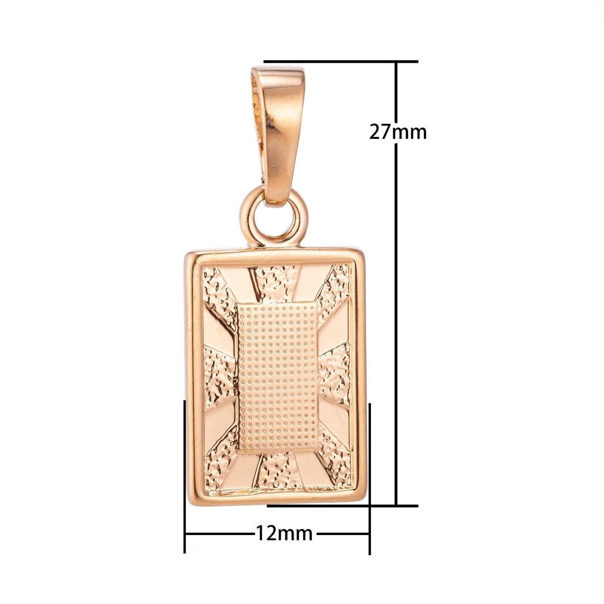 18K Gold filled Golden Frame Geometric Sunburst Bar Textured Dangle Necklace Pendant Charm w/ Bails Findings for Jewelry Making H-624 - DLUXCA