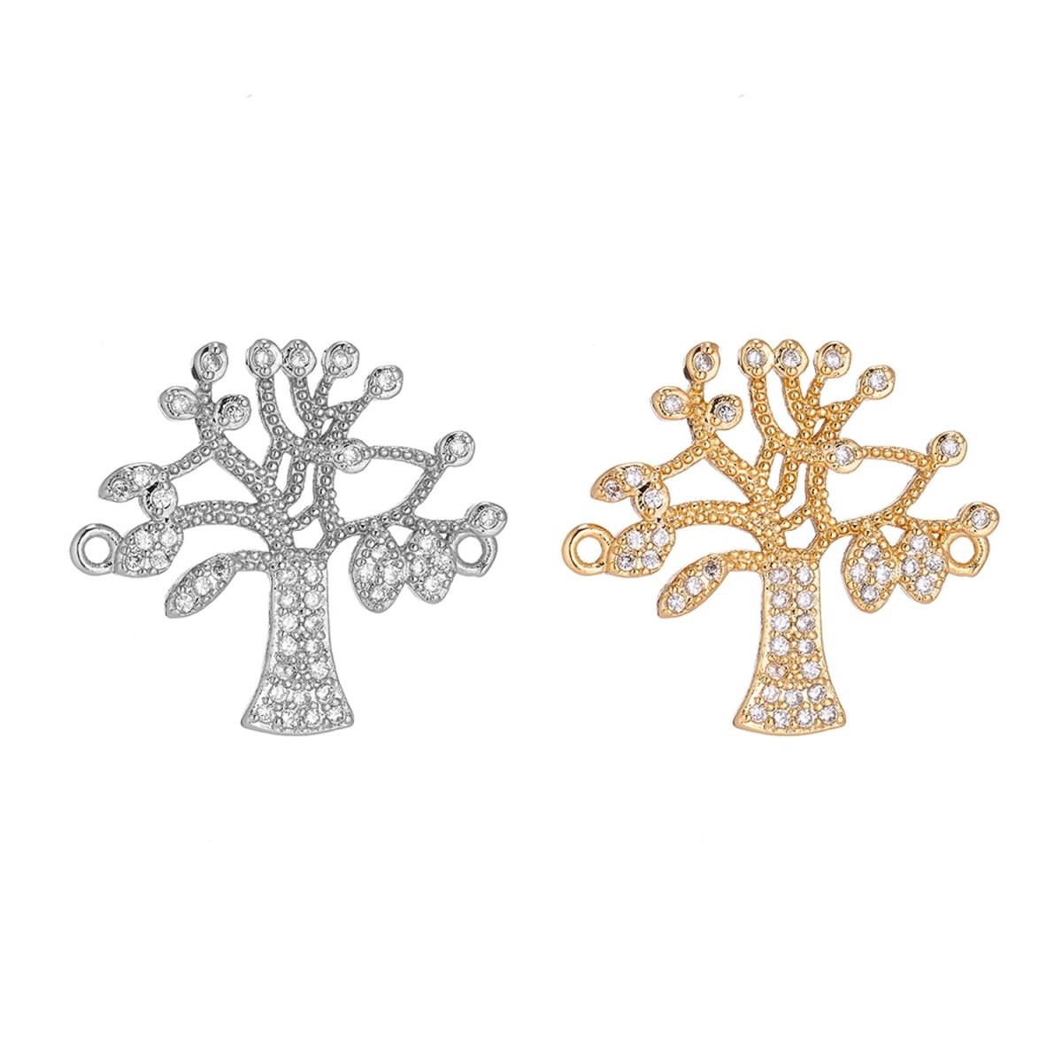 18K Gold Filled Gorgeous Tree of Life, Family Tree Cubic Zirconia Bracelet Charm Bead Finding Connector for Earring Jewelry Making F-039 - DLUXCA
