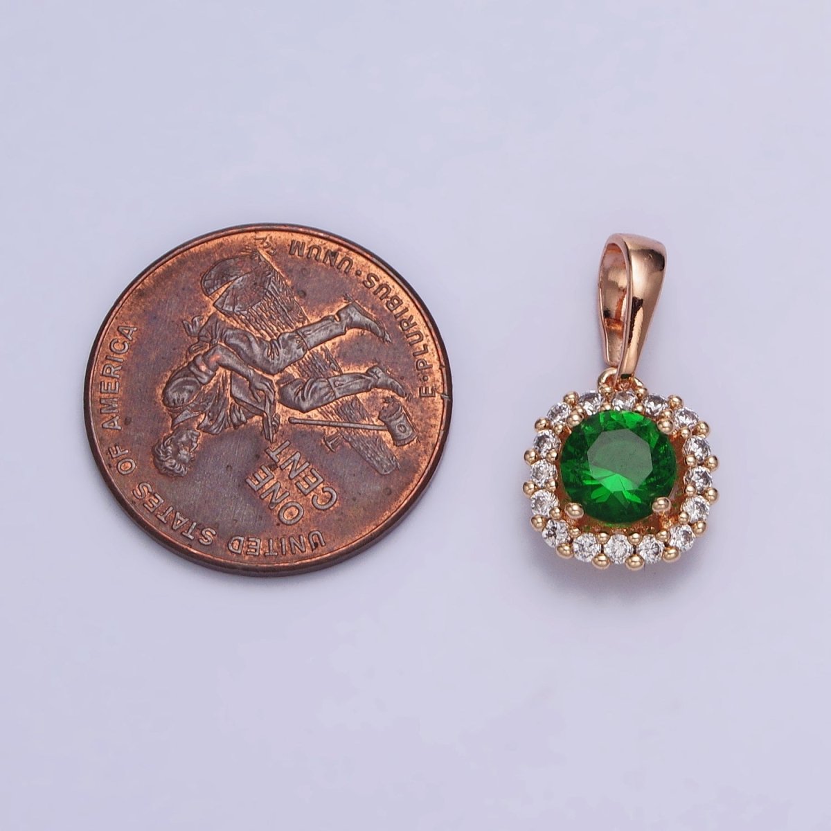 18K Gold Filled Green CZ Clear Micro Paved Square Rosy Gold Pendant | AA029 - DLUXCA