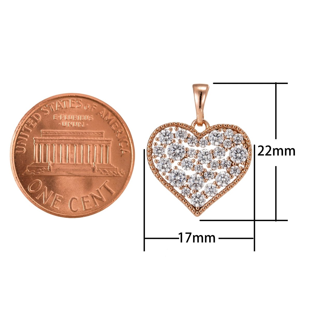 18k Gold Filled Heart Charm Pendant CZ Micro Pave, Love Charm, Gold Heart Pendant, Heart Necklace, Cubic Zirconia, 22x17mm I-217 - DLUXCA