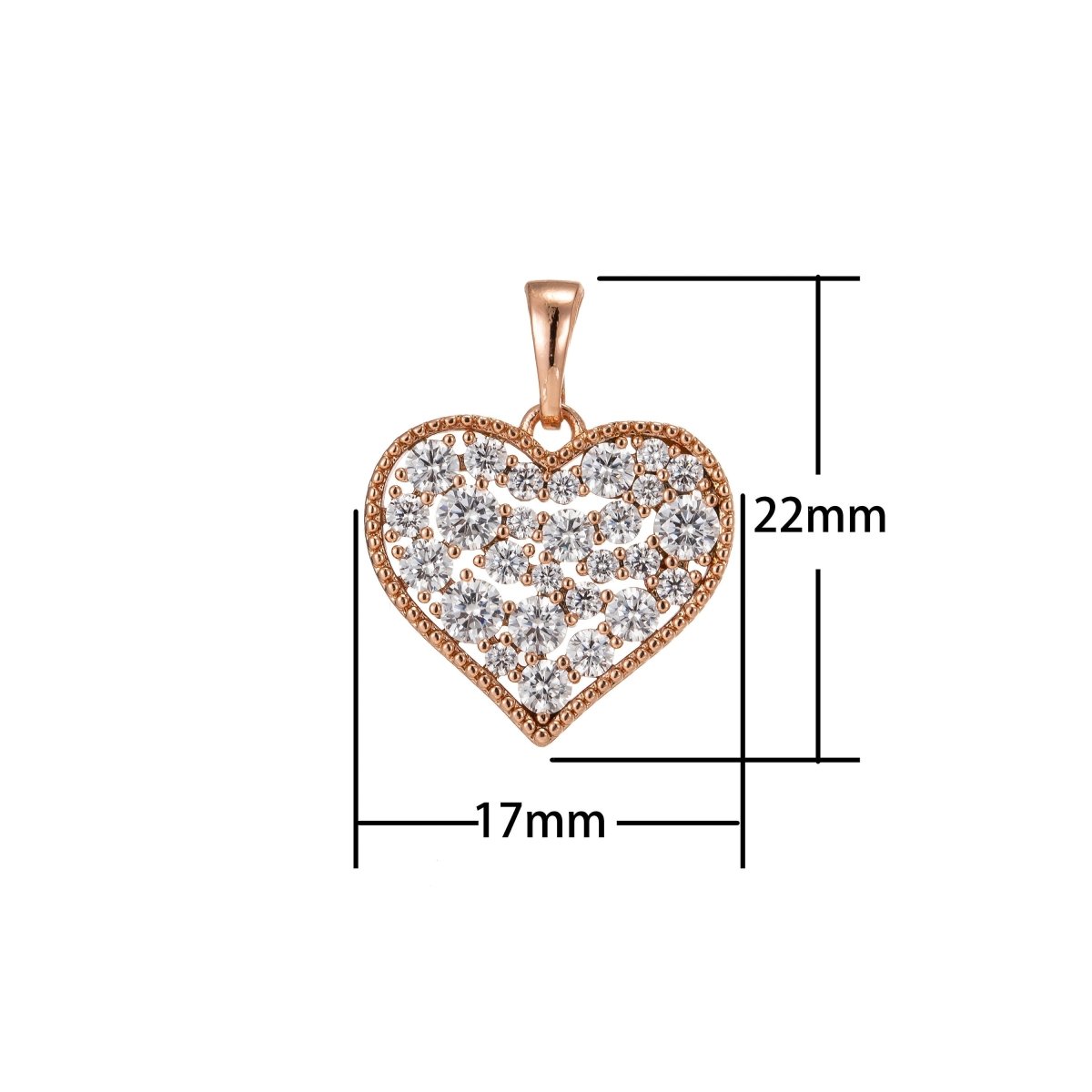 18k Gold Filled Heart Charm Pendant CZ Micro Pave, Love Charm, Gold Heart Pendant, Heart Necklace, Cubic Zirconia, 22x17mm I-217 - DLUXCA