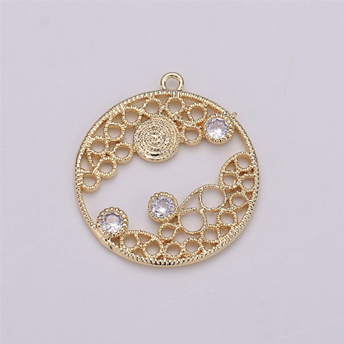 18K Gold Filled Honeycomb Charm Circle Shape Round Pendant Necklace Charm for Bracelet earring Jewelry Making Micro pave charmC-301 - DLUXCA