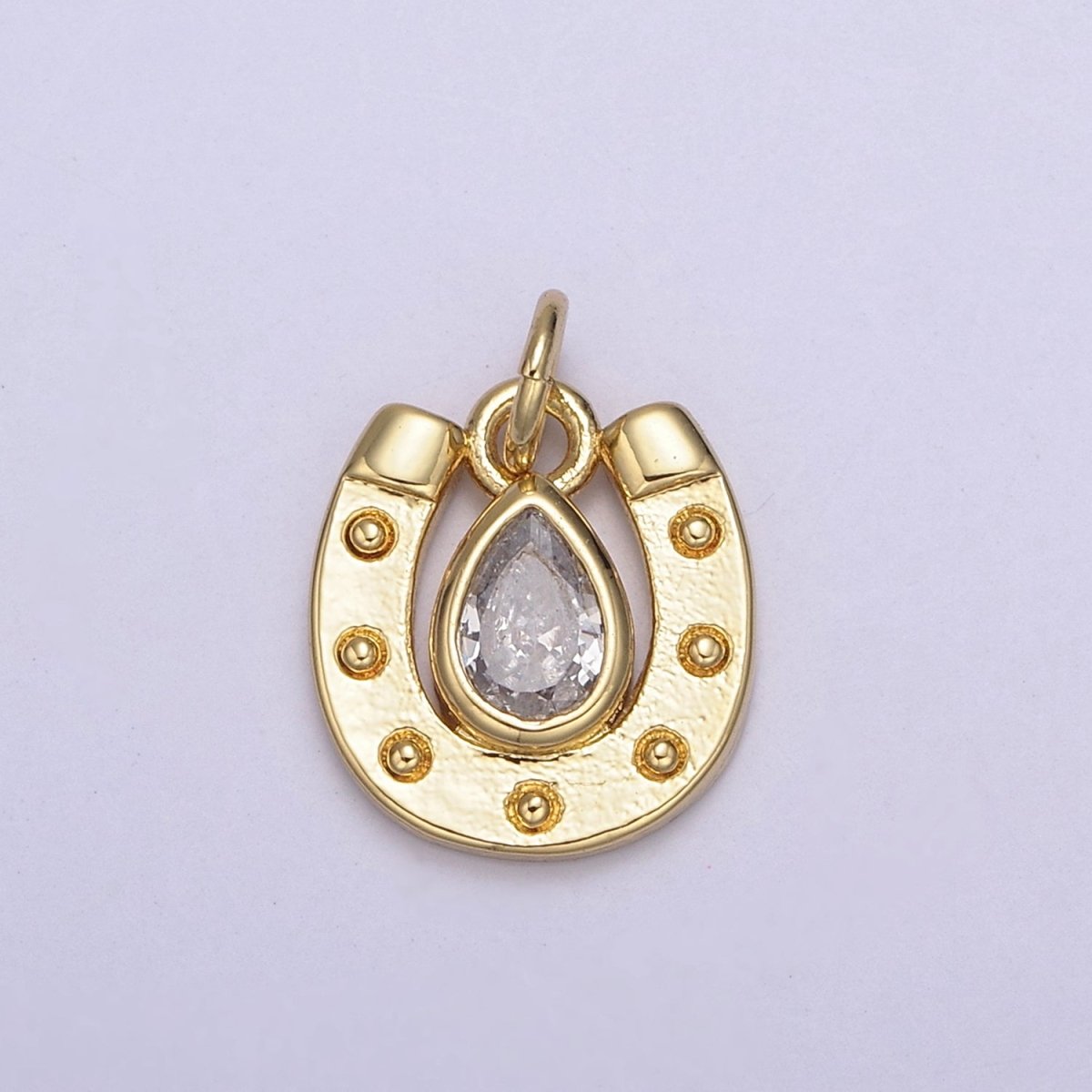 18K Gold Filled Horseshoe Dainty Delicate Small Tiny Lucky Charm Pendant CZ Micro Pave, Horse shoe Pendant for Necklace Component N-709 - DLUXCA