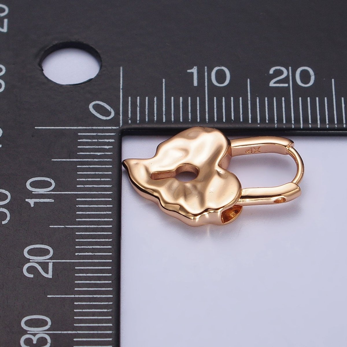 18K Gold Filled Huggie Padlock Heart Earring Abstract Design AB1045 - DLUXCA