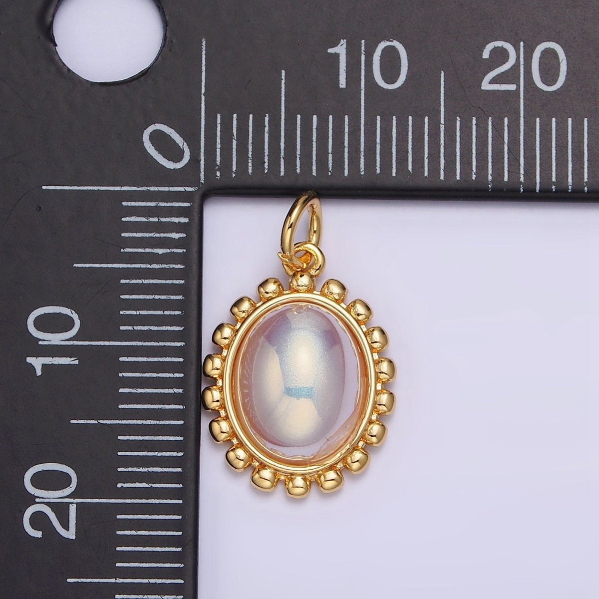 18K Gold Filled Iridescent Pearl Oval Dotted Outline Charm | AC1441 - DLUXCA