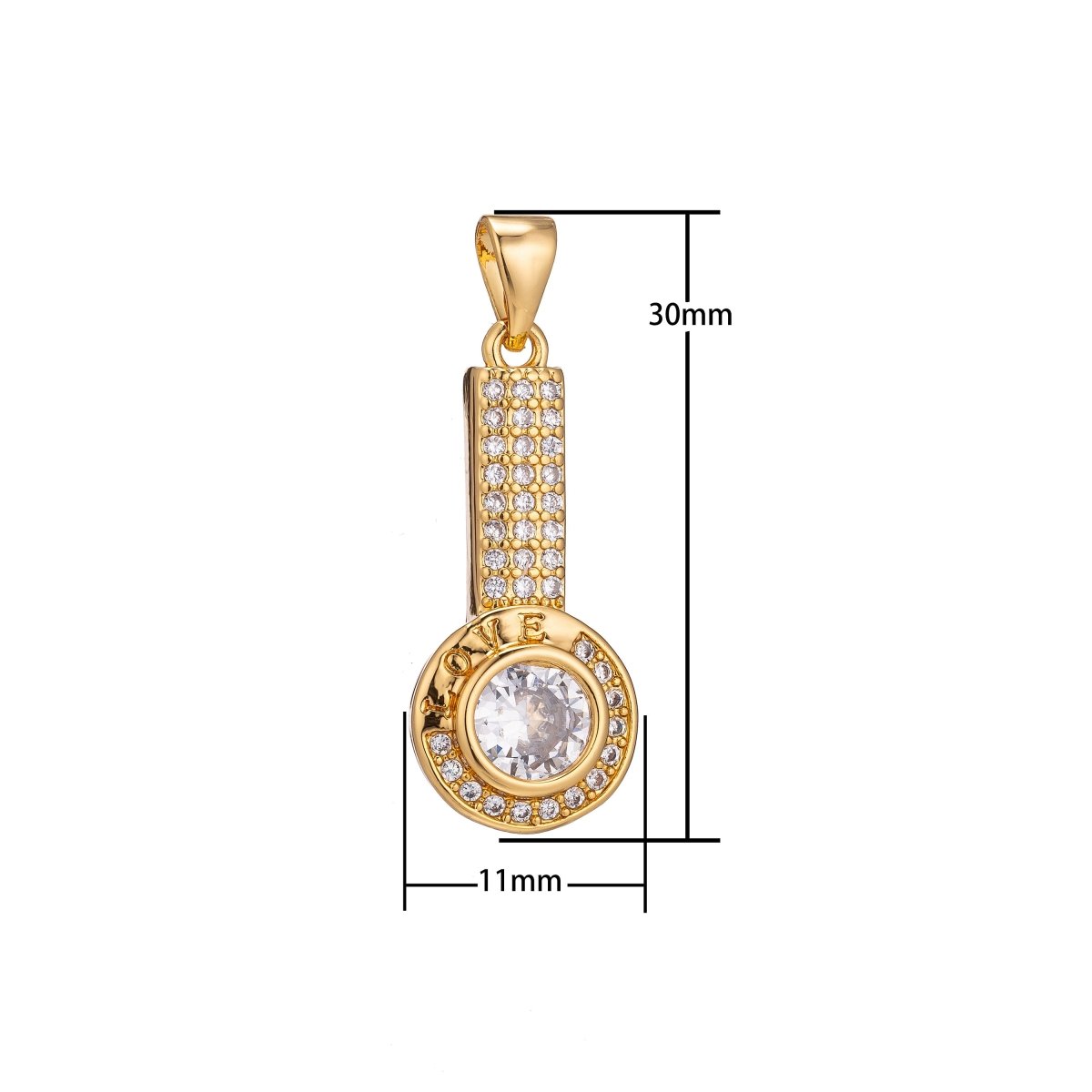 18K Gold Filled Large Vertical Bar Charm, Micro Pave Cz Spike Charm, CZ Bar Dangle Necklace Pendant H-853 - DLUXCA