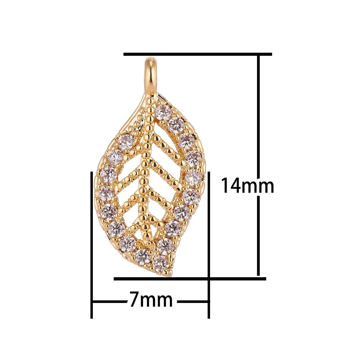 18K Gold Filled Leaf Leaves Cubic Zirconia Charm Pendant C-018 - DLUXCA