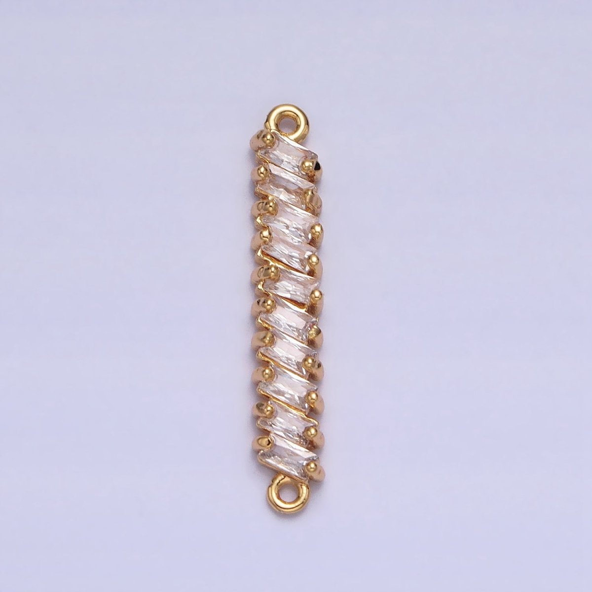 18K Gold Filled Leaning Clear Baguette Lined 23.3mm Connector in Gold & Silver | AA950 AA951 - DLUXCA