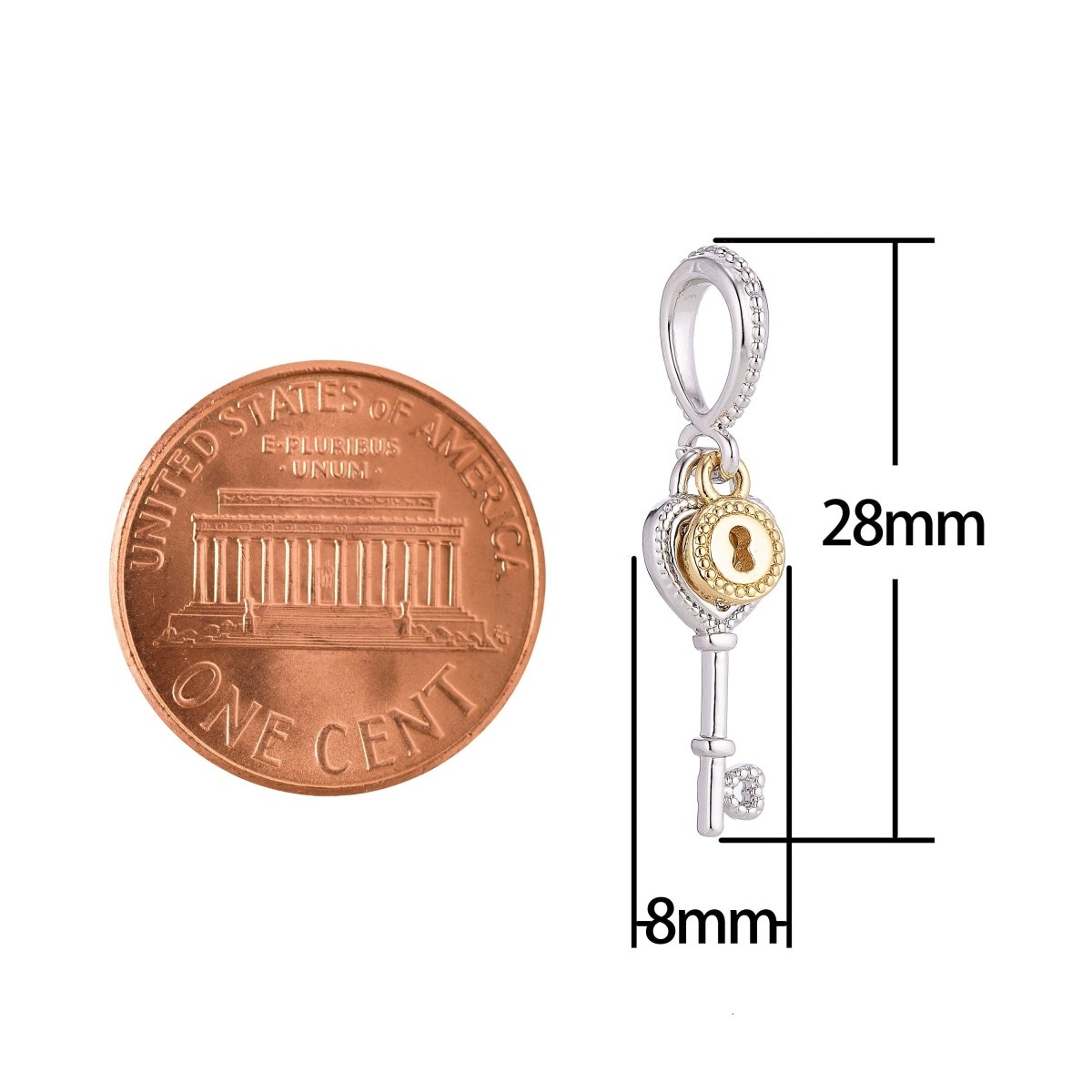 18K Gold Filled Lock And Key, Cubic Zirconia Necklace Pendant Charm Bails Findings for Jewelry Making H-193 - DLUXCA