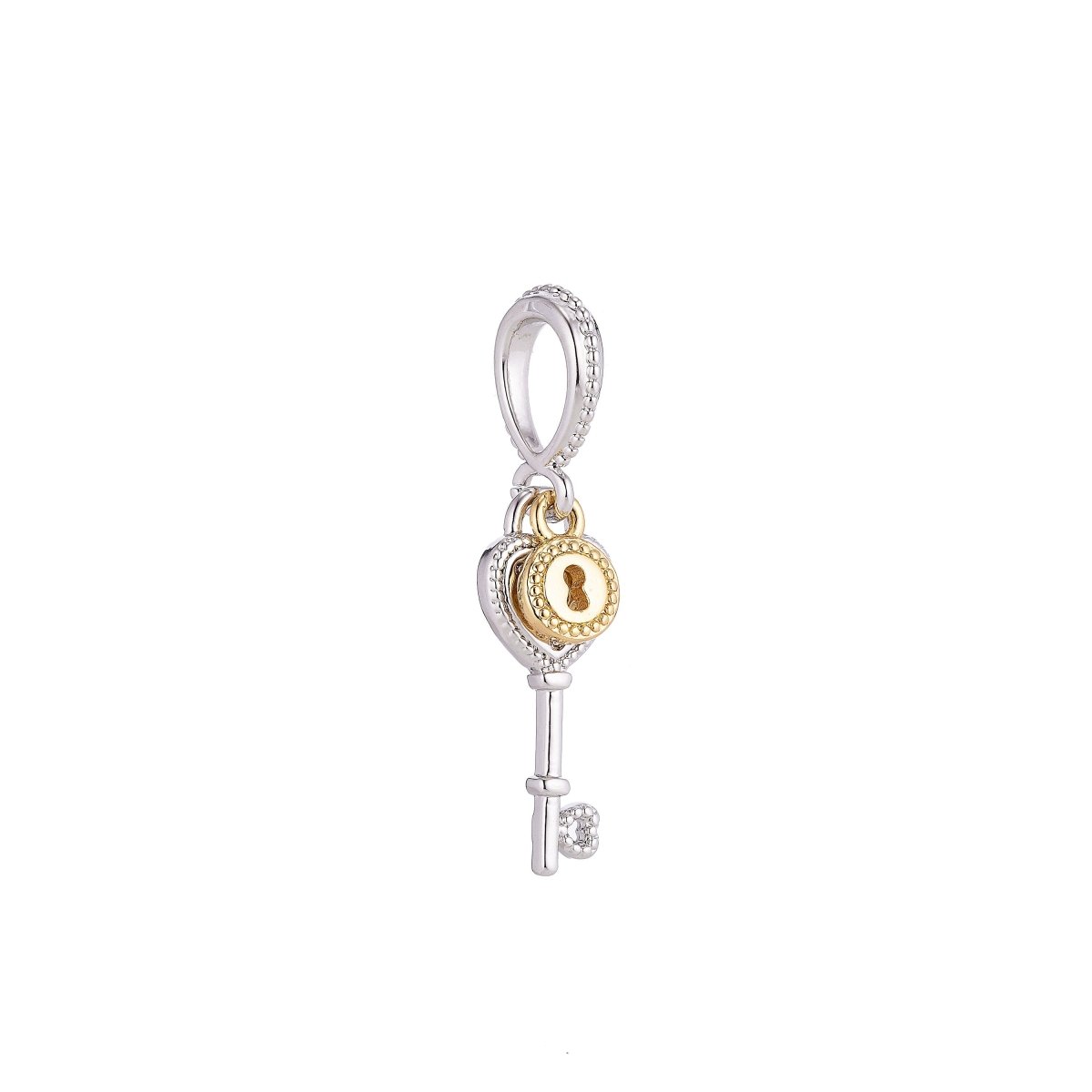 18K Gold Filled Lock And Key, Cubic Zirconia Necklace Pendant Charm Bails Findings for Jewelry Making H-193 - DLUXCA