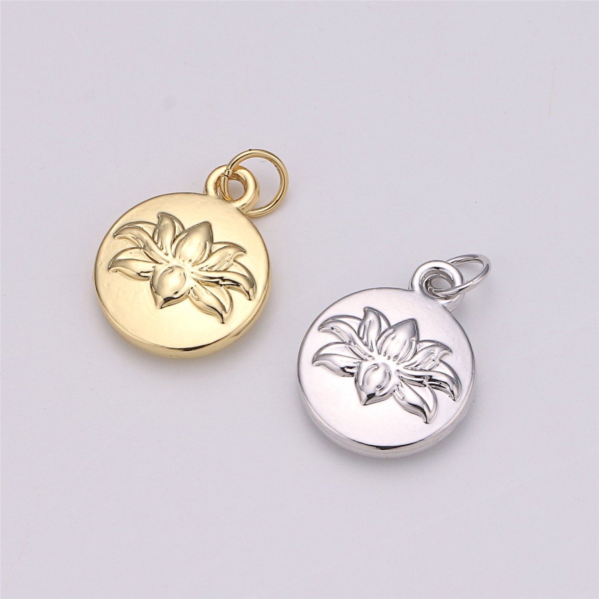 18k Gold Filled Lotus Charm, Gold Lotus Pendant, Dainty Lotus Charm, Gold Lotus Charm Lotus Flower Disc Coin Charms C-299 - DLUXCA