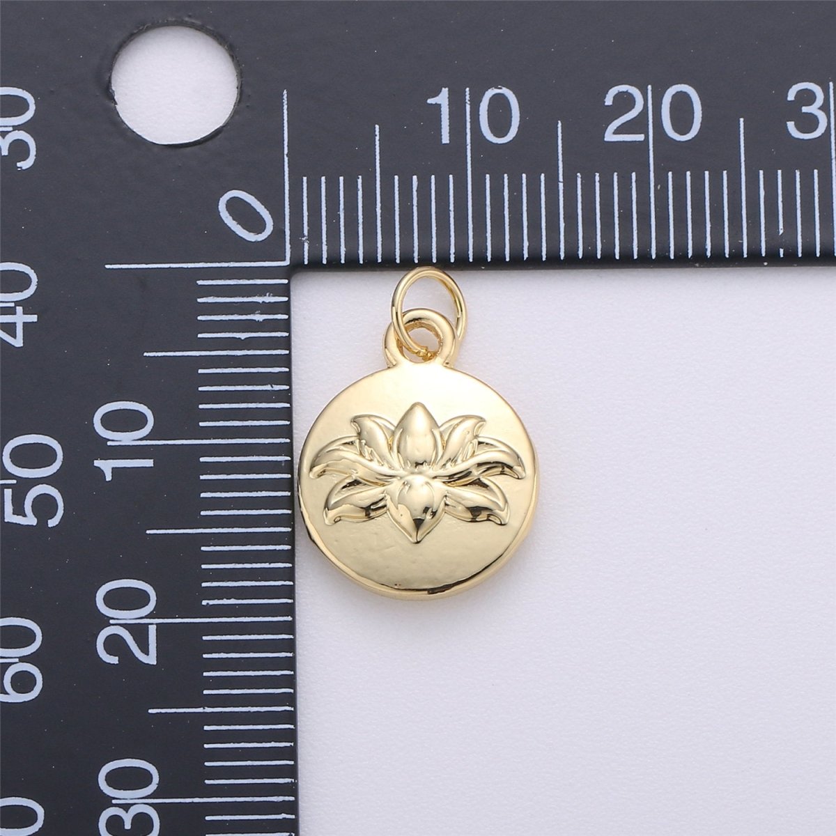 18k Gold Filled Lotus Charm, Gold Lotus Pendant, Dainty Lotus Charm, Gold Lotus Charm Lotus Flower Disc Coin Charms C-299 - DLUXCA