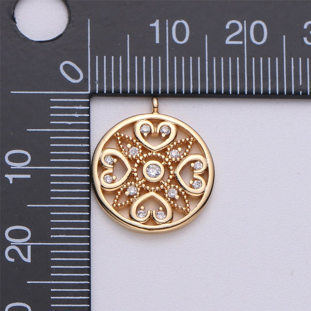 18K Gold Filled Love Heart Charm Filigree Cut-Out Heart Medallion Charm Coin Pendant Circle Heart CharmC-547 - DLUXCA