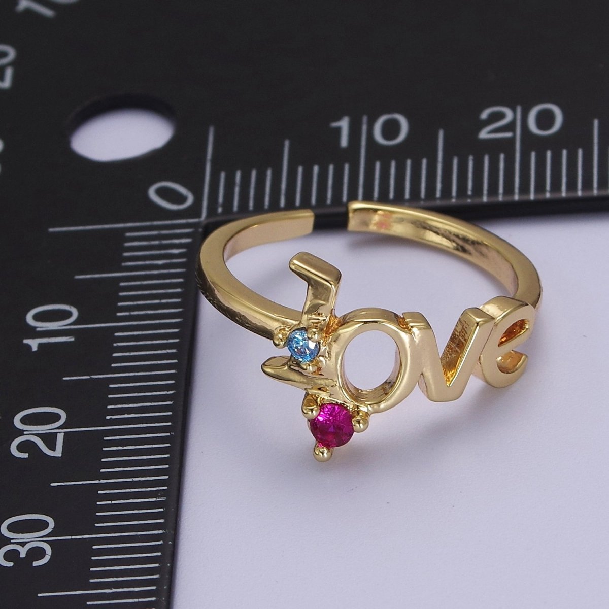 18k Gold Filled Love Ring, Gold Script Love Ring, Engagement Ring, Promise Ring, Love Word Ring, S-517 - DLUXCA
