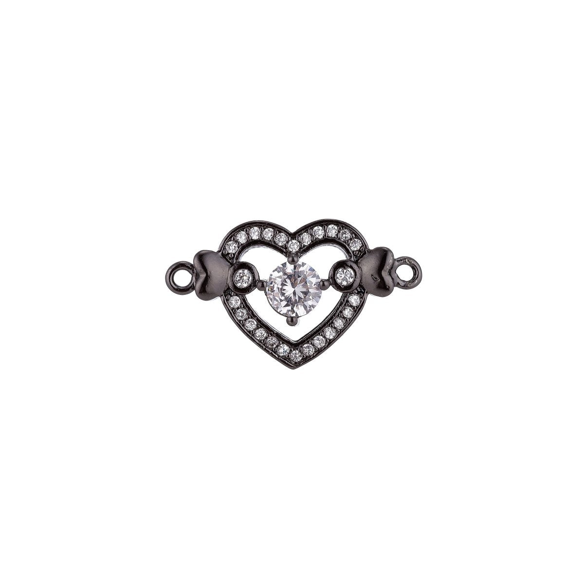 18K Gold Filled Lovely Elegant Heart With Crystal Cubic Zirconia Bracelet Charm Bead Finding Connector For Jewelry Making F-031 - DLUXCA