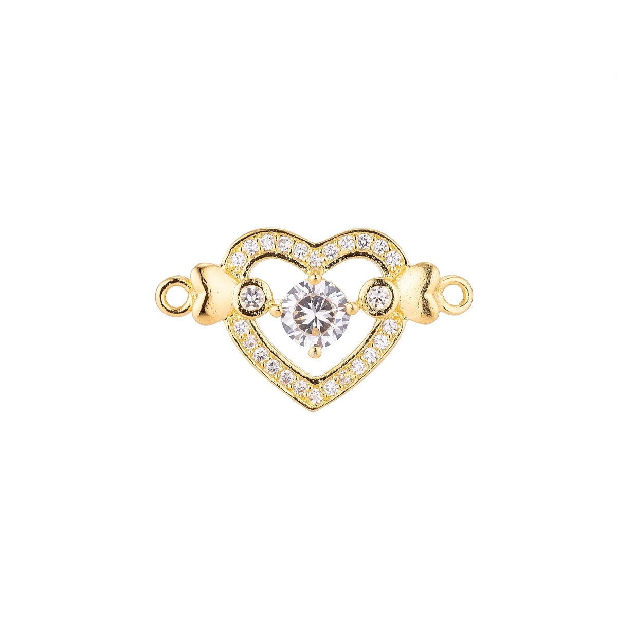 18K Gold Filled Lovely Elegant Heart With Crystal Cubic Zirconia Bracelet Charm Bead Finding Connector For Jewelry Making F-031 - DLUXCA