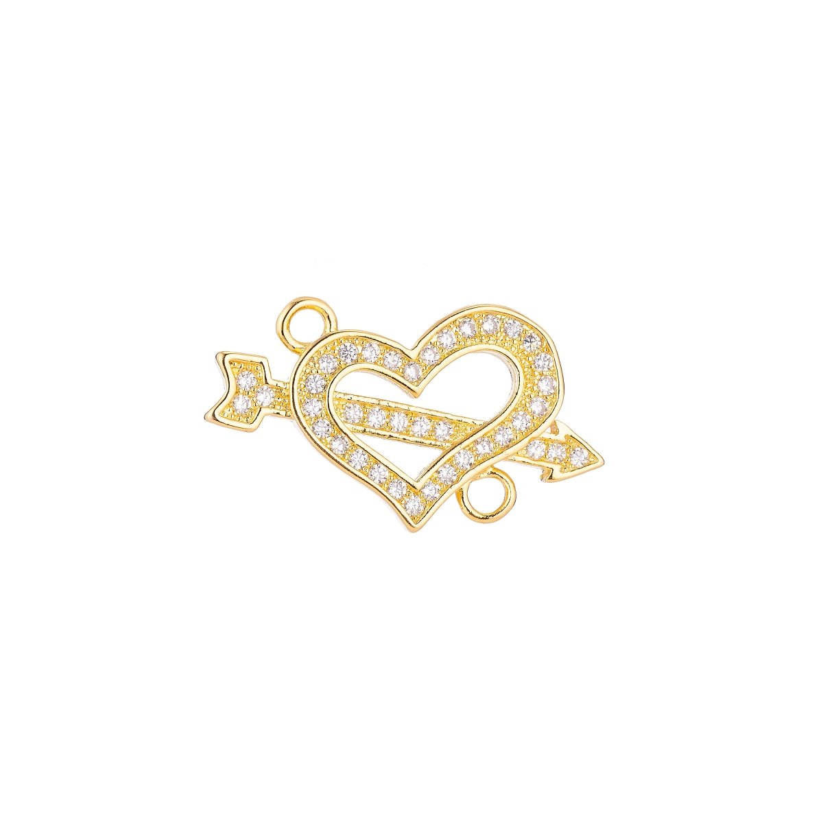 18K Gold Filled Lovely Love Cupid Heart Cubic Zirconia Bracelet Charm Bead Finding Connector For Jewelry Making F-021 - DLUXCA