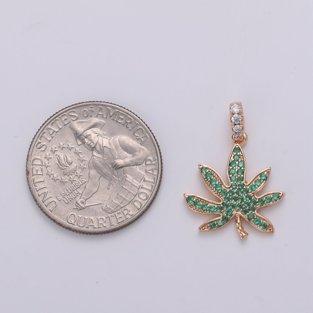 18K Gold Filled Marijuana Leaf Six Leaves Plant Necklace Pendant Micro Pave Green Leaf Charm Bracelet Earring Charm Bails for Jewelry Making I-079 H-871 - DLUXCA