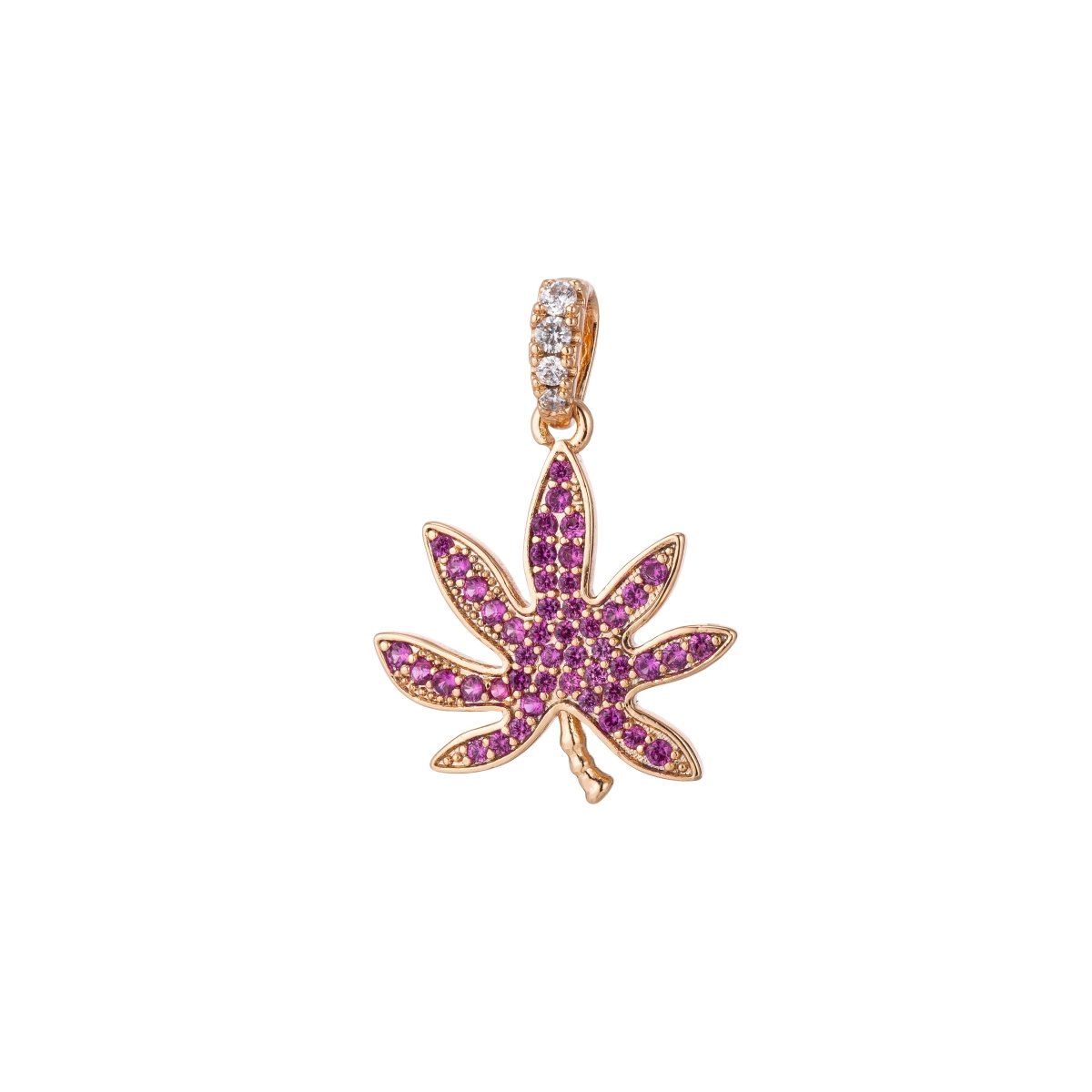 18K Gold Filled Marijuana Leaf Six Leaves Plant Necklace Pendant Micro Pave Green Leaf Charm Bracelet Earring Charm Bails for Jewelry Making I-079 H-871 - DLUXCA