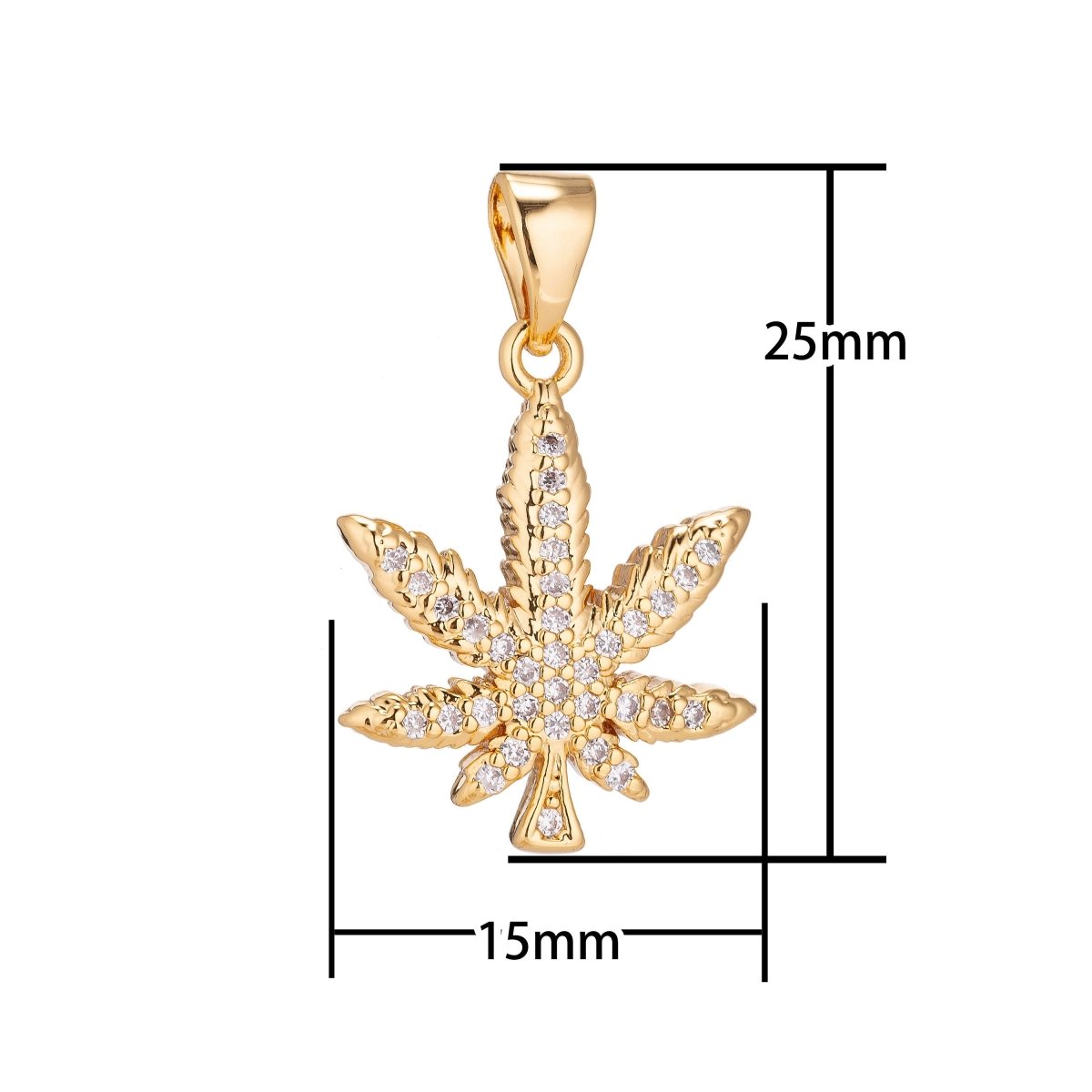 18K Gold Filled Marijuana Leaf Six Leaves Weed Necklace Pendant Micro Pave Leaf Char H-914 - DLUXCA