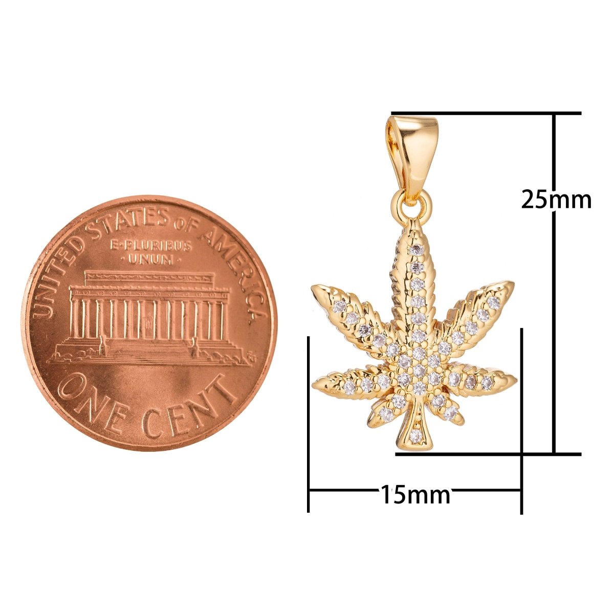 18K Gold Filled Marijuana Leaf Six Leaves Weed Necklace Pendant Micro Pave Leaf Char H-914 - DLUXCA