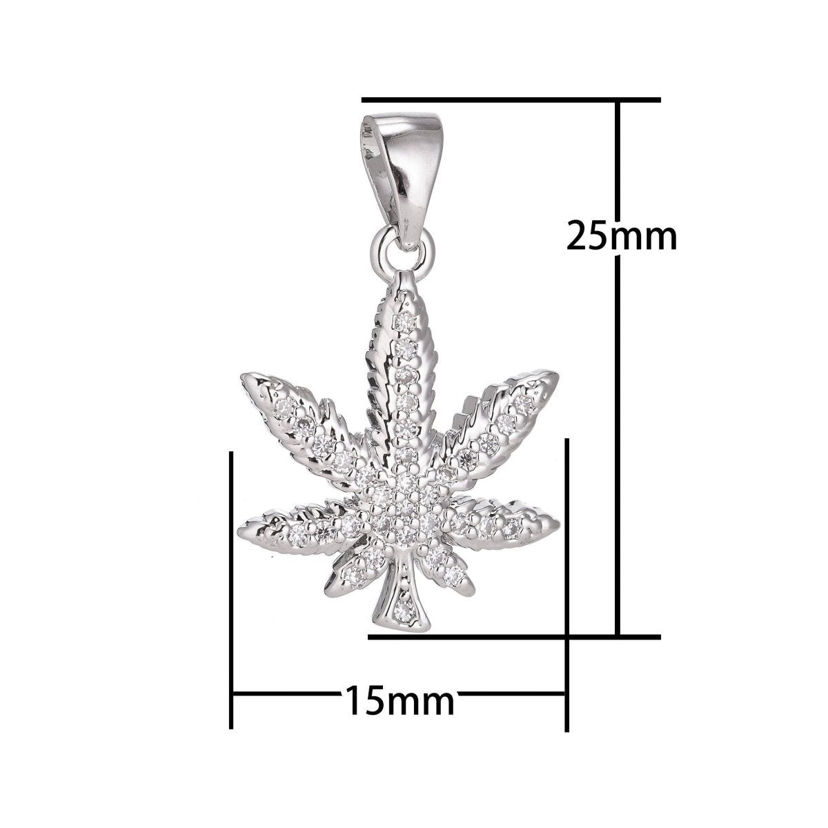 18K Gold Filled Marijuana Leaf Six Leaves Weed Necklace Pendant Micro Pave Leaf Char H-914 - DLUXCA