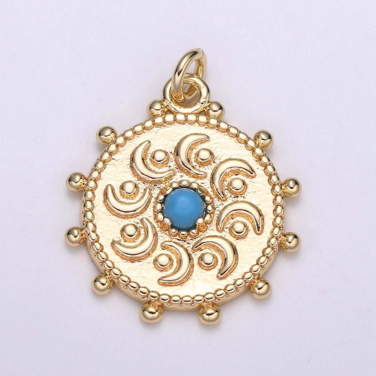18K Gold Filled Medallion Charm 21.5x17.5mm Vintage Turqouise Pendant, Round Disc charms Minimalist Jewelry for Necklace Component E-144 - DLUXCA