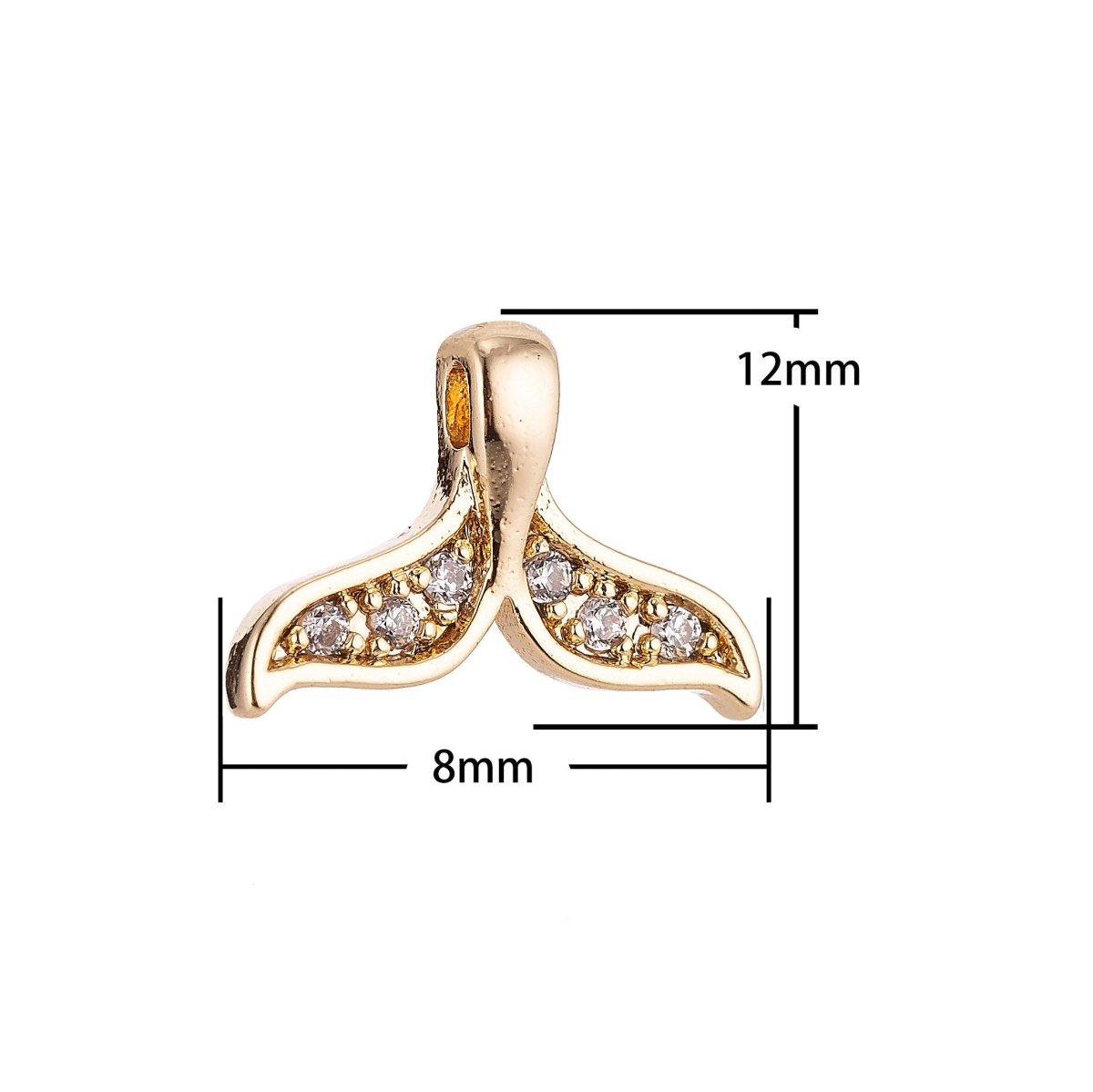 18K Gold Filled Mermaid Tail, Gold / White Gold Cubic Zirconia Necklace Pendant Charm Bails Findings for Jewelry Making H-137 - DLUXCA
